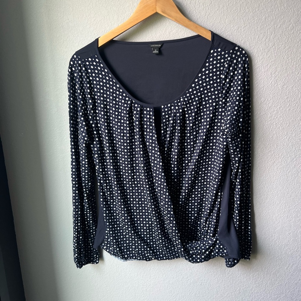 Ann Taylor Blue Wrap Blouse with Long Sleeves